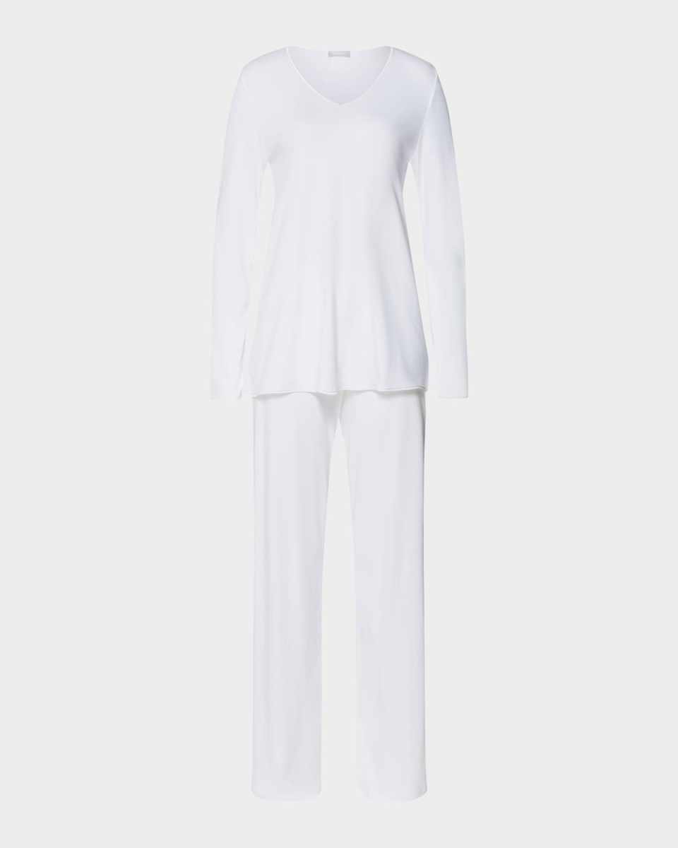 Silk-Trim Mercerized Cotton Pajama Set